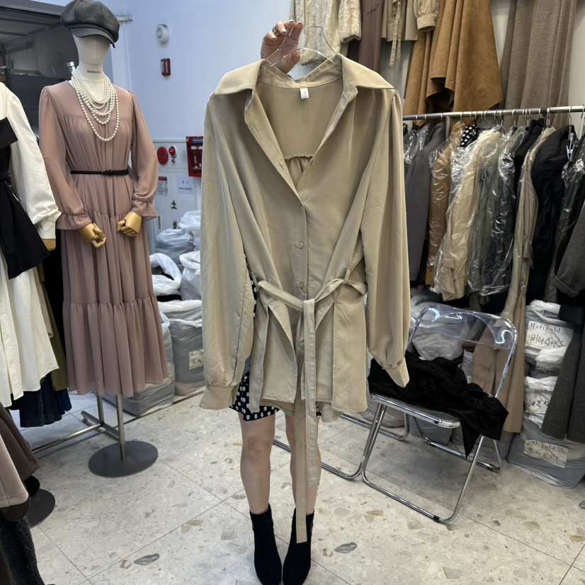 MARIGOLD韓國代購㊣女士新款推薦職業時尚襯衫蕾絲衫含腰繩MARIGOLD襯衫/蕾絲衫