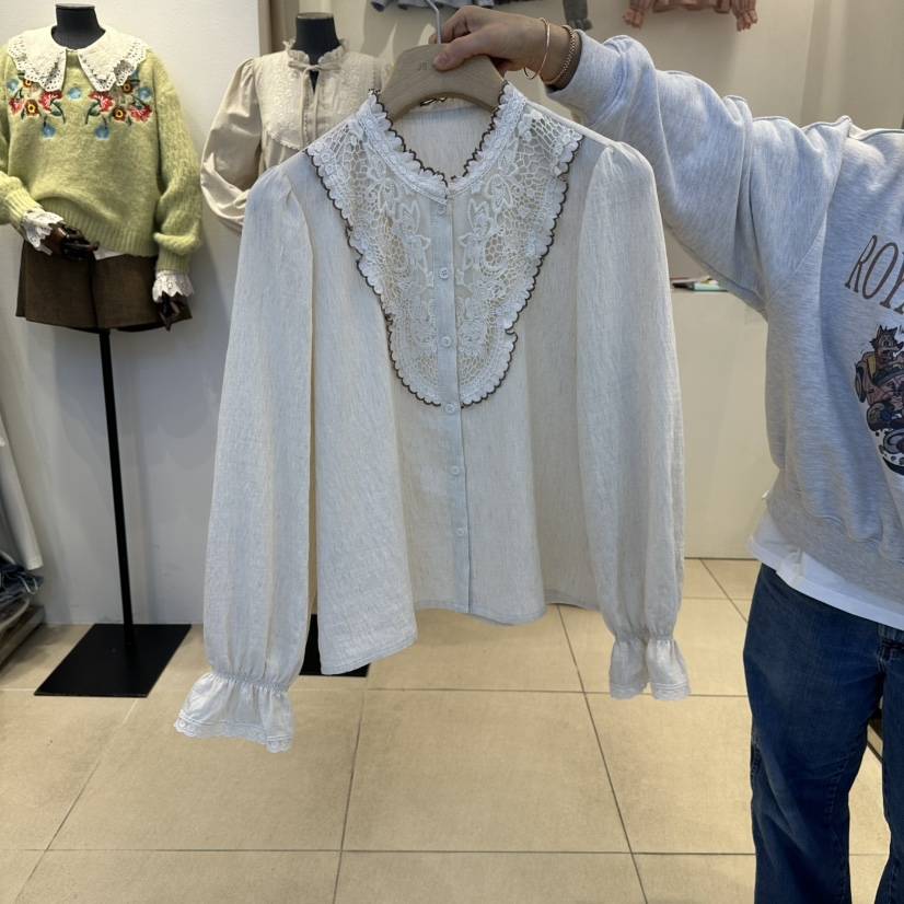 2nd B-S韓國直郵㊣女士新品人氣25秋冬時尚襯衫蕾絲衫刺繡2nd B-S襯衫/蕾絲衫