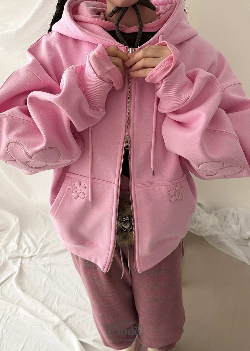 CLODE東大門㊣代購女士新品人氣熱賣25秋冬夾克連帽拉鏈衫花朵CLODE夾克