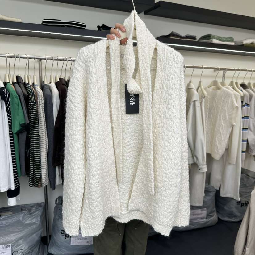BANUL東大門㊣實拍女士新品職業推薦時尚針織衫含圍巾腰帶開衫BANUL針織衫