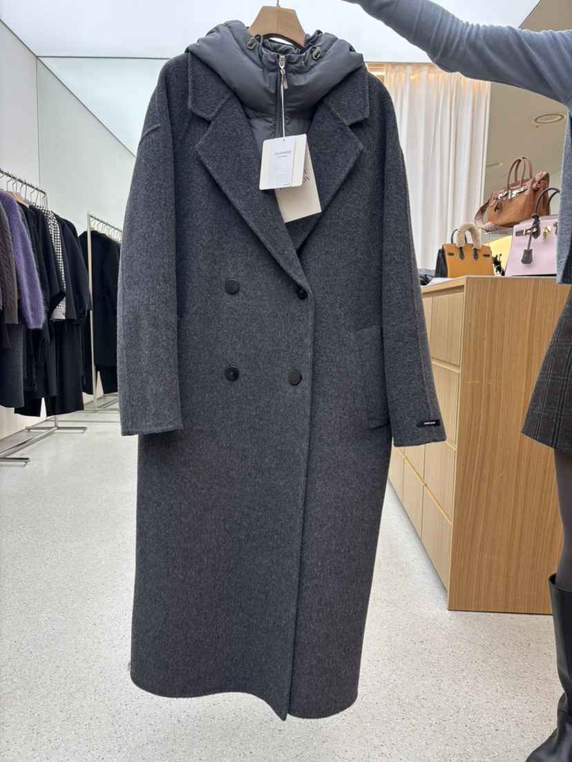 JUJU韓國代購㊣女士新款職業熱賣時尚推薦中長款大衣填充鵝絨JUJU中長款大衣