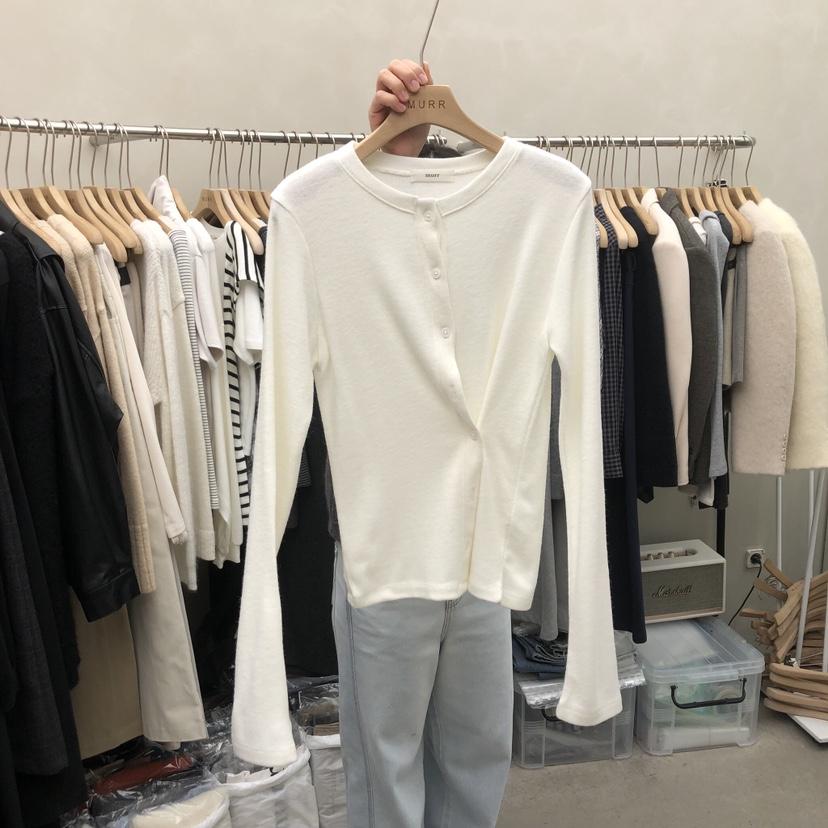 MURR韓國直郵㊣女裝新品人氣時尚休閑25秋冬長袖T恤開衫紐扣MURR長袖T恤