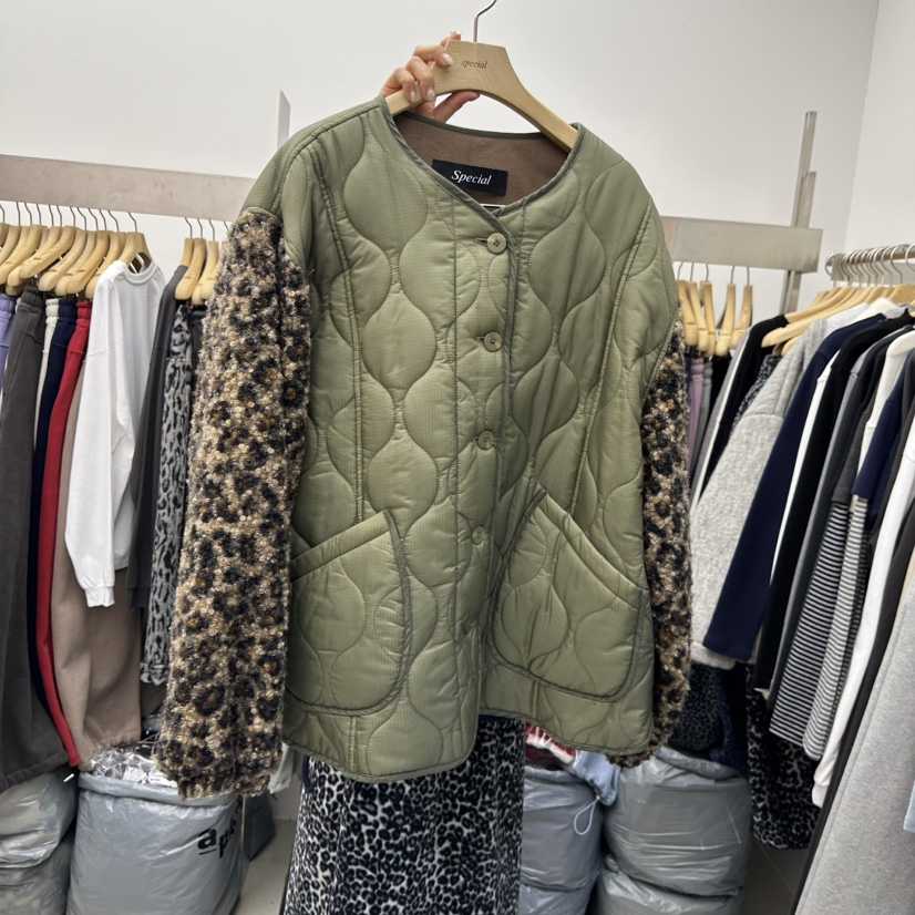 SPECIAL東大門㊣實拍女裝新品時尚職業休閑推薦短款棉服豹紋SPECIAL短款棉服