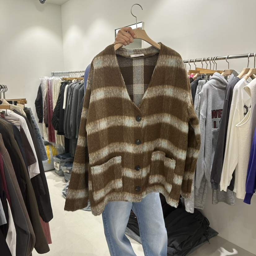 REPELLER韓國直郵㊣女士新款熱賣人氣休閑針織衫羊毛格紋開衫REPELLER針織衫