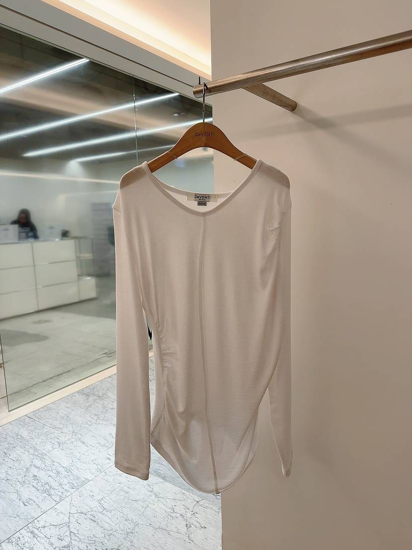 DE VENTI韓國直郵㊣女裝新品時尚25秋冬長袖T恤天絲羊毛褶皺DE VENTI長袖T恤