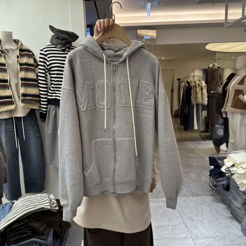 CHAV韓國代購㊣女士新款休閑職業推薦25秋冬夾克拉鏈加絨連帽CHAV夾克