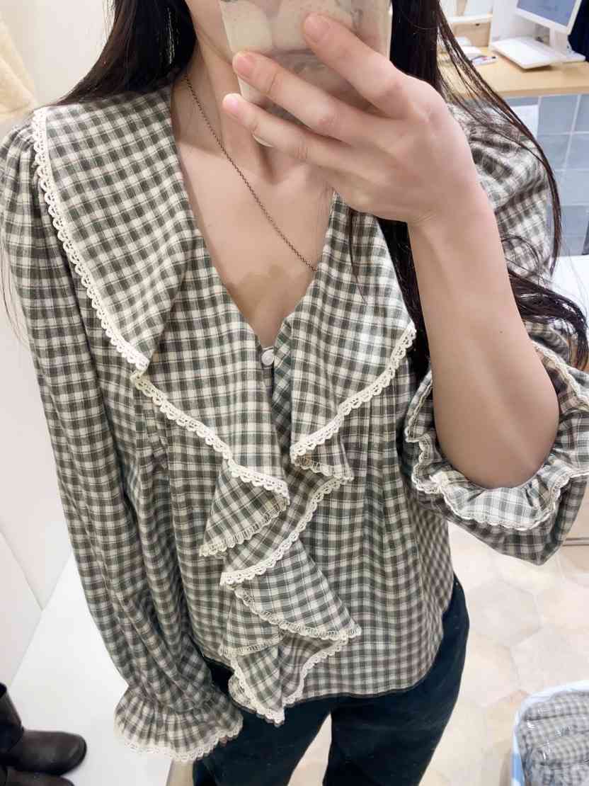 LOVE ROSIE韓國直郵㊣女裝新款人氣職業時尚襯衫蕾絲衫格紋LOVE ROSIE襯衫/蕾絲衫