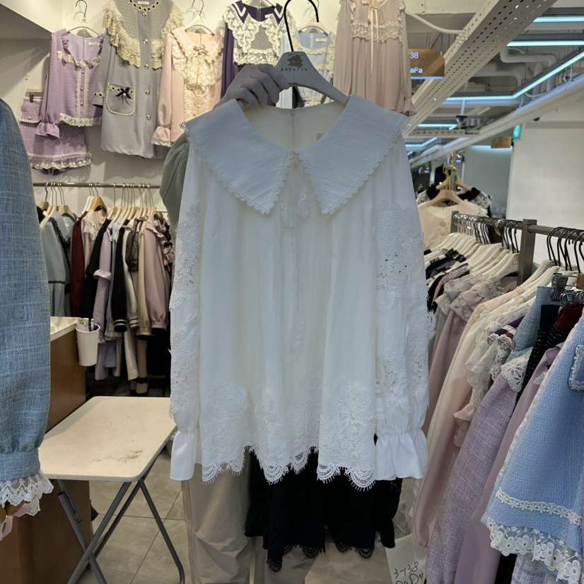 PAPA韓國代購㊣女士新款人氣25秋冬時尚休閑推薦襯衫蕾絲衫PaPa/HALMADE襯衫/蕾絲衫