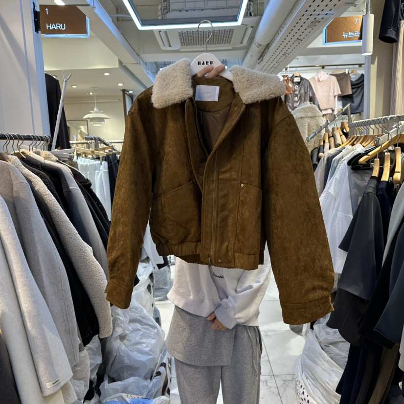 HARU-Q韓國直郵㊣女裝新款職業推薦時尚休閑夾克絨面革羊皮HARU-Q夾克
