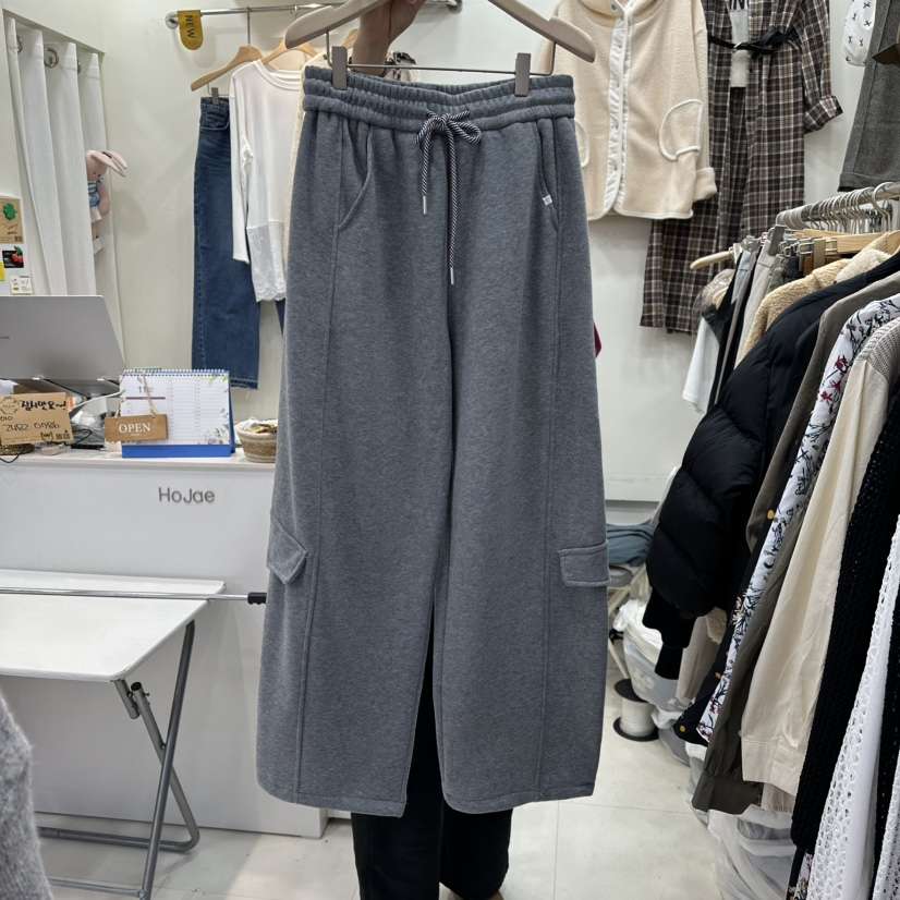 HOJAE東大門㊣代購女士新品25秋冬熱賣職業休閑褲口袋加絨抓絨MID-LEVEL JUMP休閑褲