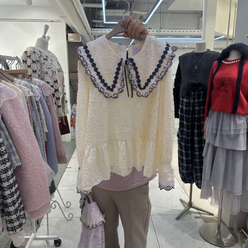 MS東大門㊣直郵女士新款時尚人氣推薦25秋冬休閑襯衫蕾絲衫MS襯衫/蕾絲衫