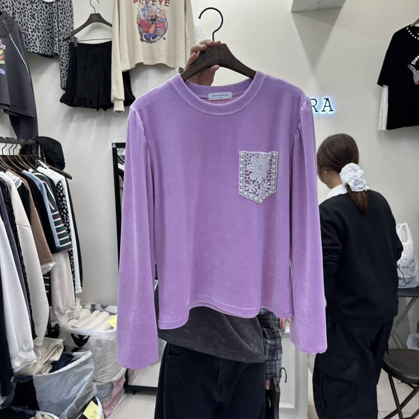 BORA BORA韓國代購㊣女裝新品職業推薦時尚人氣長袖T恤口袋BORA BORA長袖T恤