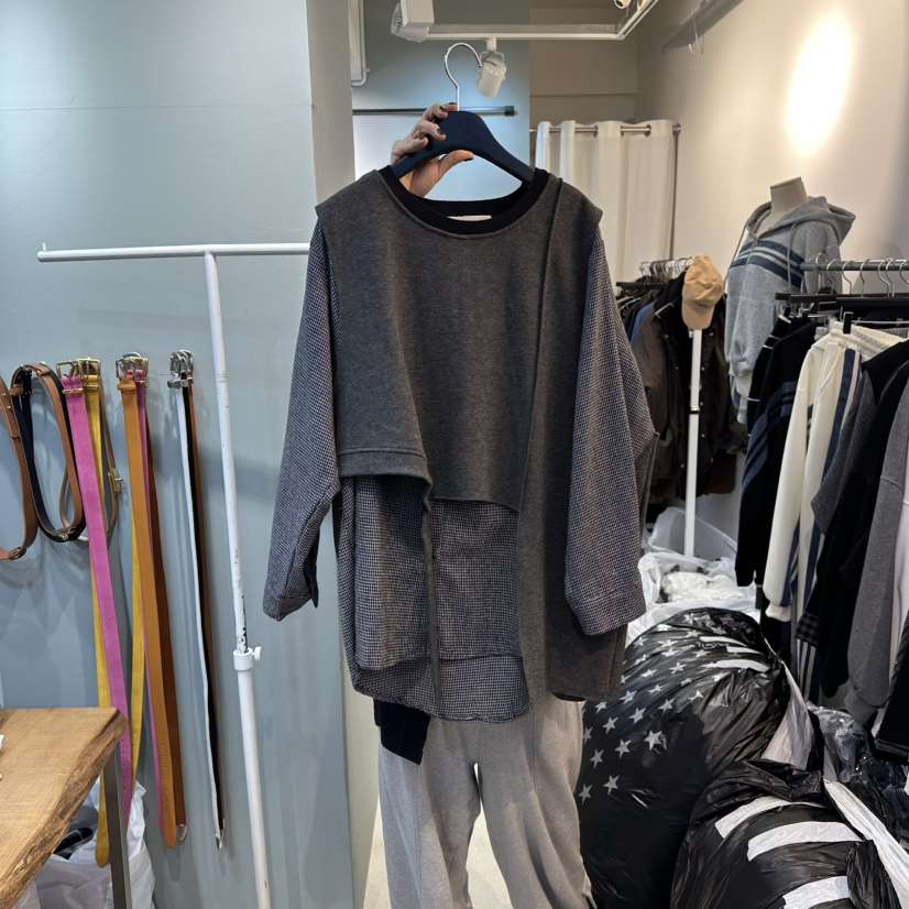 BAKHA東大門㊣代購女裝新品25秋冬休閑時尚職業衛衣假兩件格子BAKHA-衣服衛衣