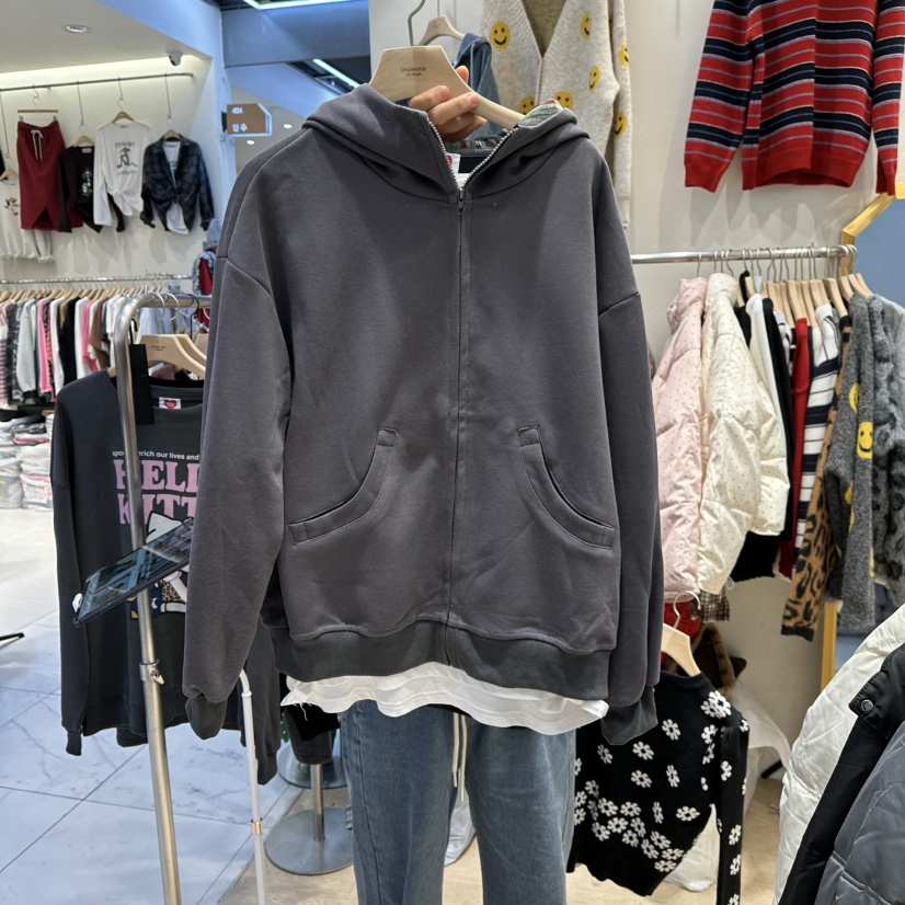 UNDERSTAR_VINTAGE韓國代購㊣女裝新品25秋冬夾克連帽拉鏈衫格紋UNDERSTAR_VINTAGE夾克