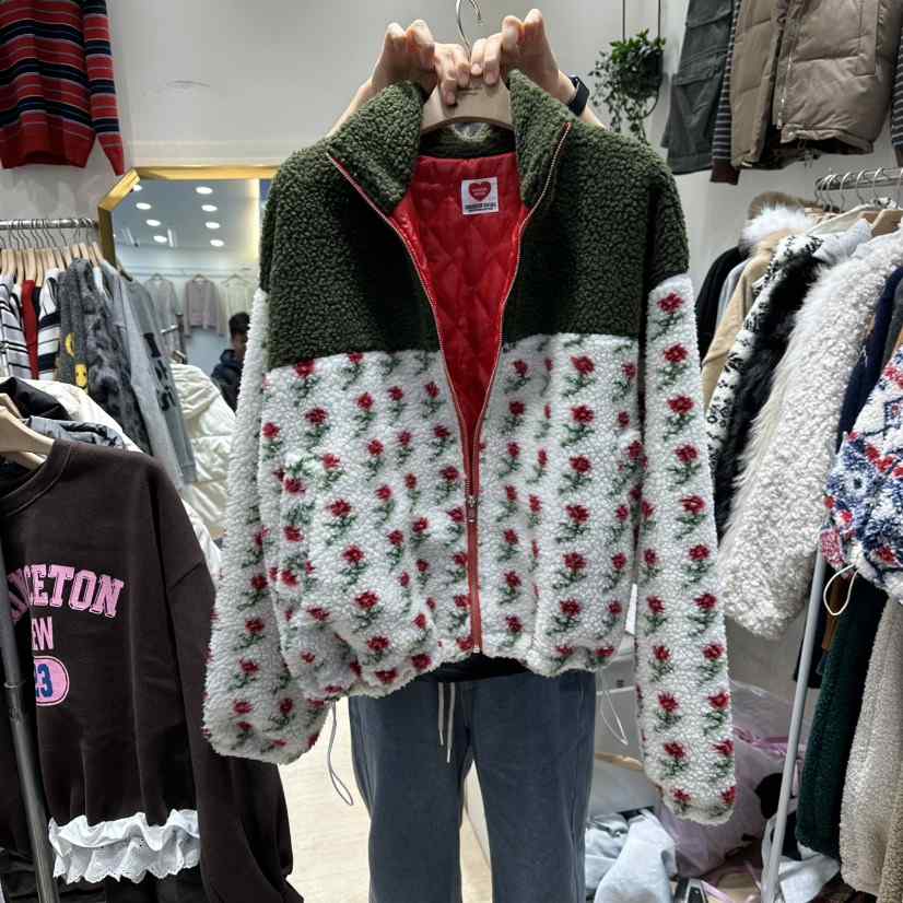 UNDERSTAR_VINTAGE東大門㊣直郵女裝新品職業夾克拉鏈花朵絎縫絨UNDERSTAR_VINTAGE夾克