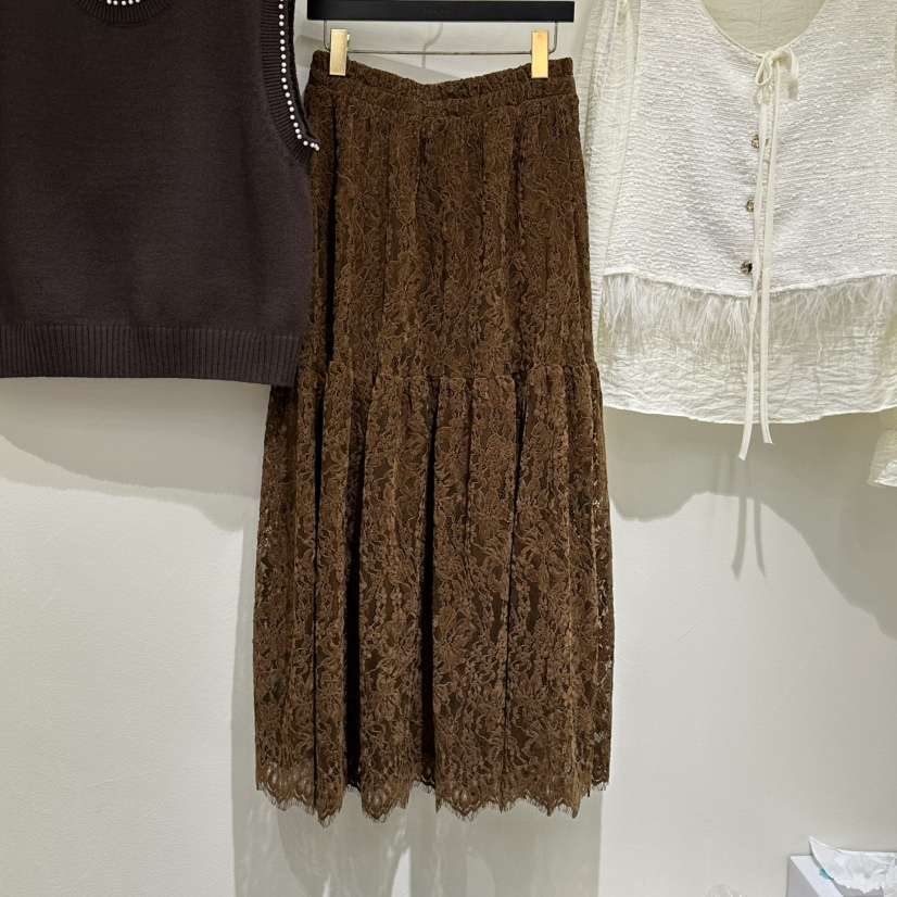 BIKINI韓國代購㊣女裝新款25秋冬時尚推薦熱賣職業長裙蕾絲花BIKINI長裙