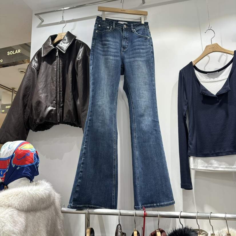 SOLAR東大門㊣代購女裝新款推薦職業人氣時尚牛仔褲口袋喇叭SOLAR牛仔褲