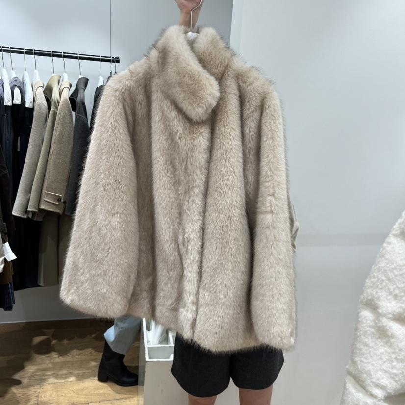 VERVEINE韓國代購㊣女士新款休閑25秋冬人氣短款大衣皮草高領VERVEINE短款大衣