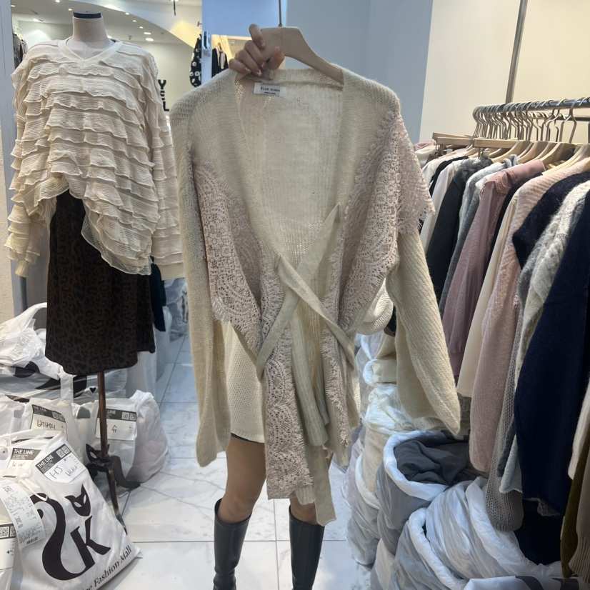 BLUE RIBBON東大門㊣代購女士新款職業人氣針織衫蕾絲開衫BLUE RIBBON針織衫