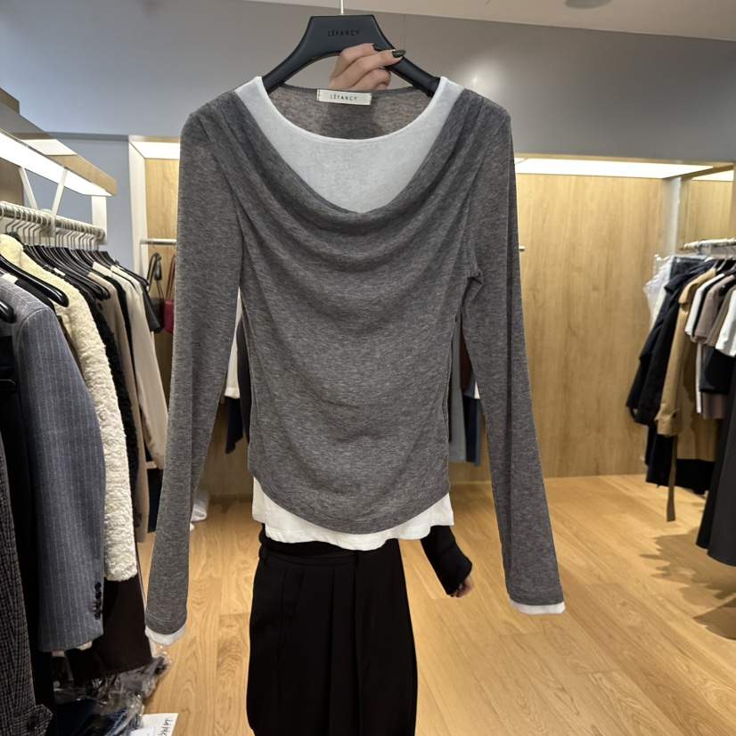 LEFANCY韓國直郵㊣女士新款時尚休閑推薦人氣長袖T恤假兩件LEFANCY長袖T恤