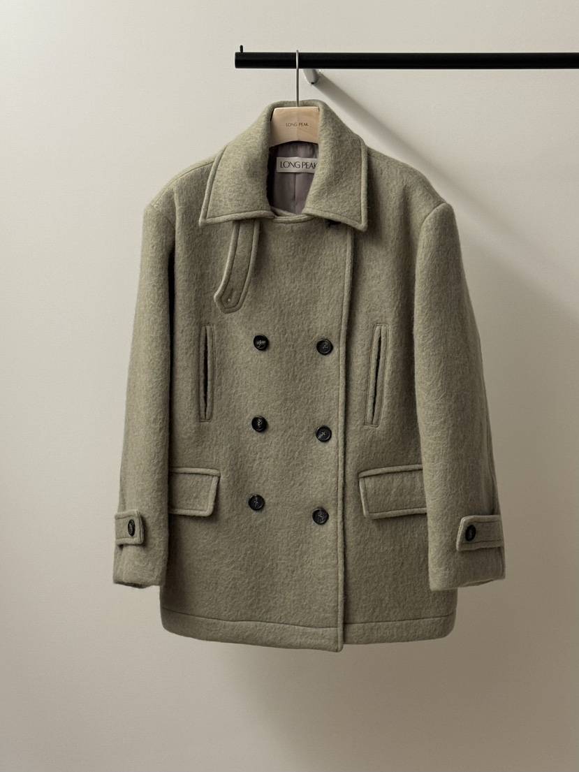 LONG PEAK韓國代購㊣女裝新品時尚職業休閑短款大衣羊駝毛LONG PEAK短款大衣