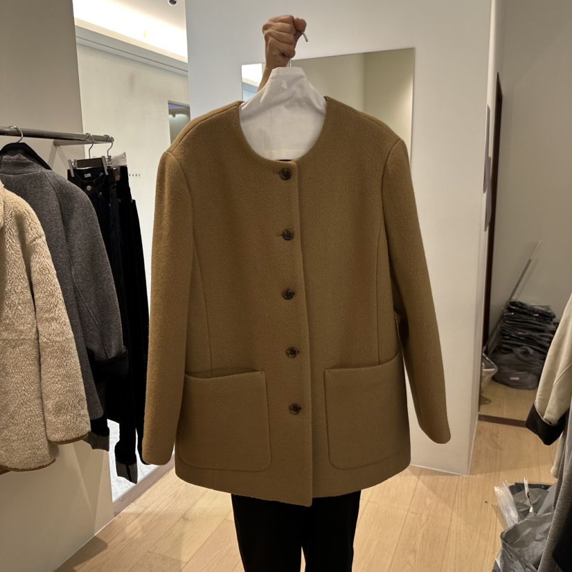 AGO韓國直郵㊣女裝新品職業熱賣休閑時尚短款大衣粗花呢羊毛AGO短款大衣