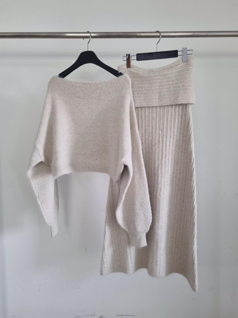 VERANDA韓國直郵㊣女士新品休閑人氣推薦時尚套裝馬海毛露肩VERANDA套裝