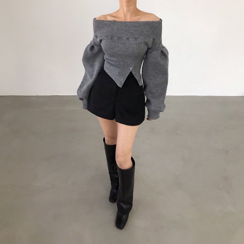 2TWO MOON韓國代購㊣女裝新款職業時尚推薦熱賣針織衫露肩2TWO MOON針織衫