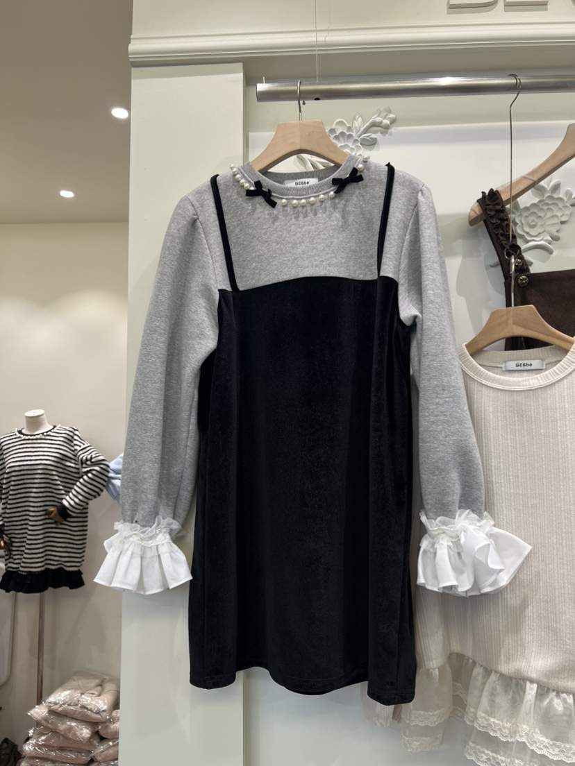 BE&amp;BE東大門㊣代購女裝新款25秋冬休閑時尚連衣裙假兩件BE&be連衣裙