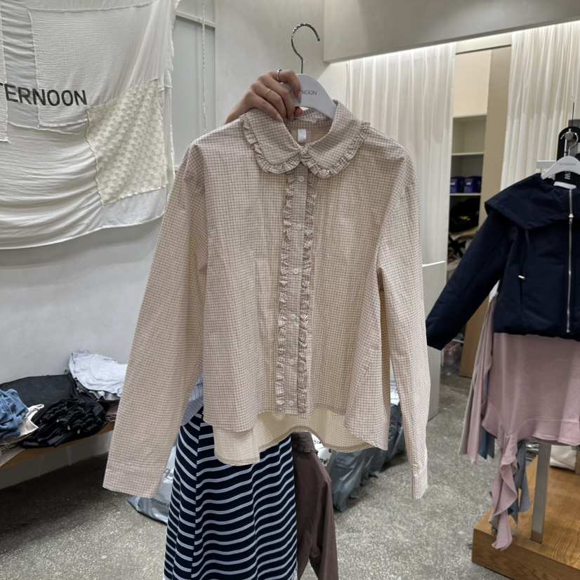 AFTERNOON東大門㊣直郵女裝新品推薦時尚熱賣襯衫蕾絲衫格紋AFTERNOON襯衫/蕾絲衫
