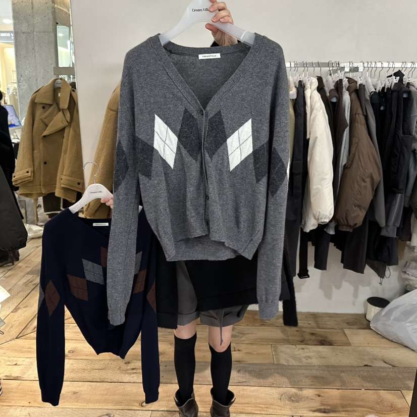 CREAM VILLA韓國代購㊣女裝新品推薦針織衫羊毛衫格紋CREAMVILLA針織衫