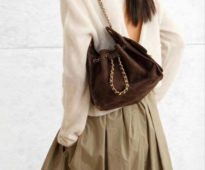 TROUVAILLE東大門㊣代購女士新品職業25秋冬單肩斜跨包牛皮絨TROUVAILLE單肩/斜跨包