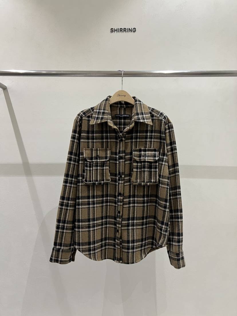 SHIRRING韓國代購㊣女士新品時尚人氣25秋冬襯衫蕾絲衫口袋SHIRRING襯衫/蕾絲衫