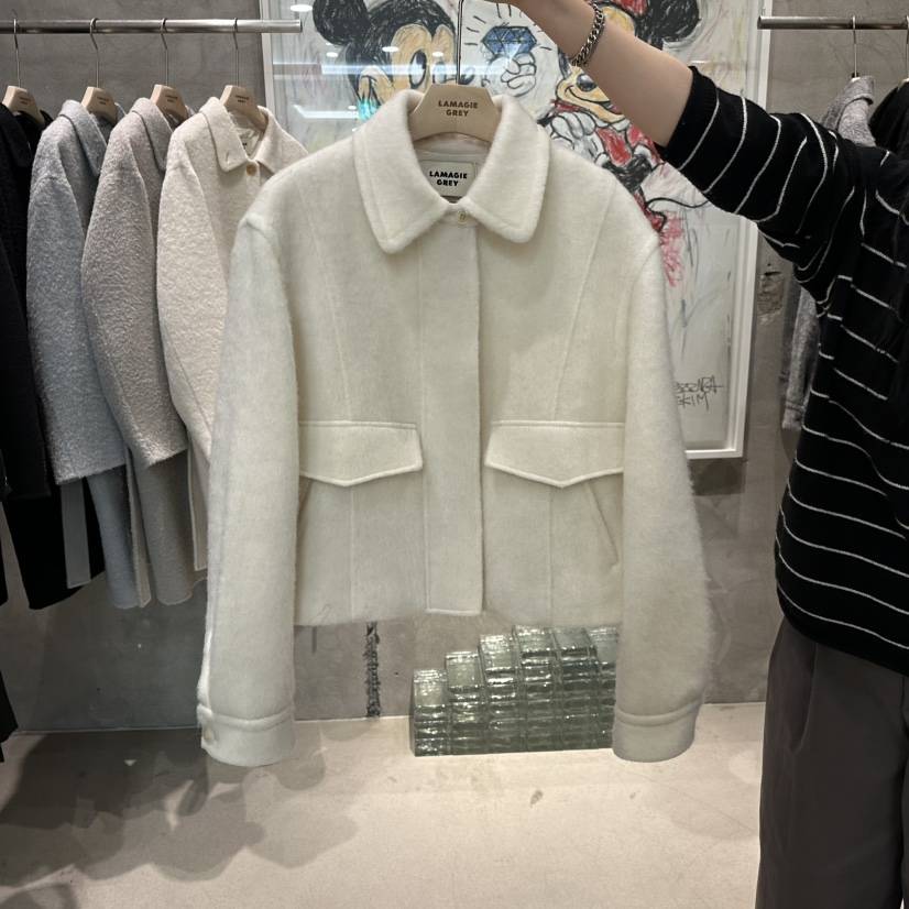 LAMAGIEPIE東大門㊣代購女士新款人氣時尚休閑25秋冬短款大衣LAMAGIE GREY短款大衣