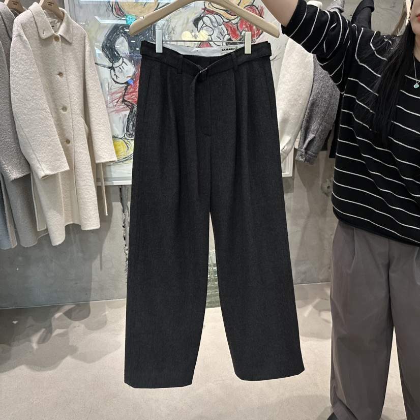 LAMAGIEPIE東大門㊣代購女士新款推薦25秋冬休閑褲含腰帶抓絨LAMAGIE GREY休閑褲
