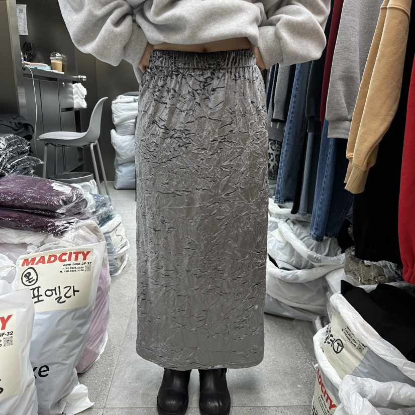 MADCITY韓國代購㊣女士新品職業25秋冬人氣休閑時尚長裙天鵝絨MADCITY長裙