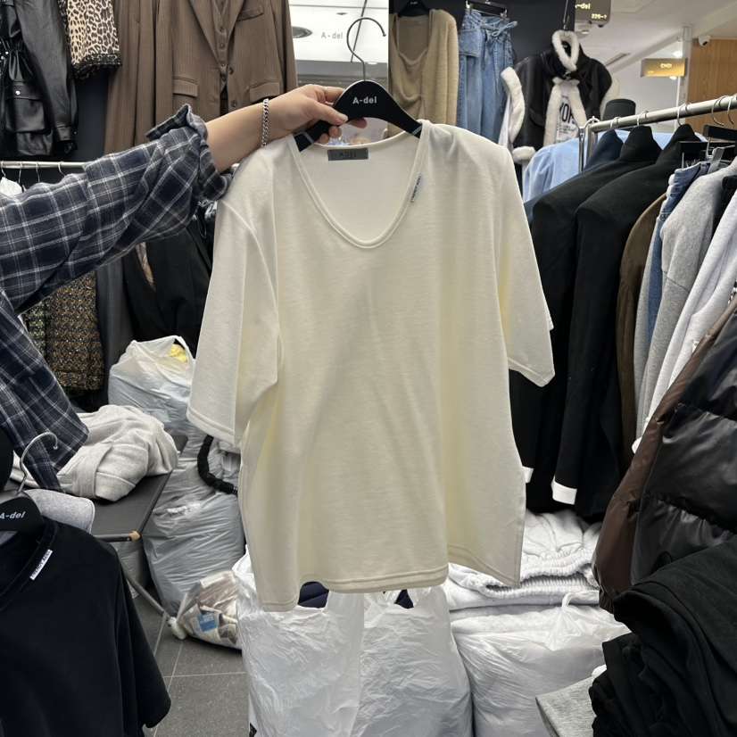 A-DEL韓國直郵㊣女士新品熱賣25秋冬職業推薦時尚T恤天鵝絨A-DELT恤