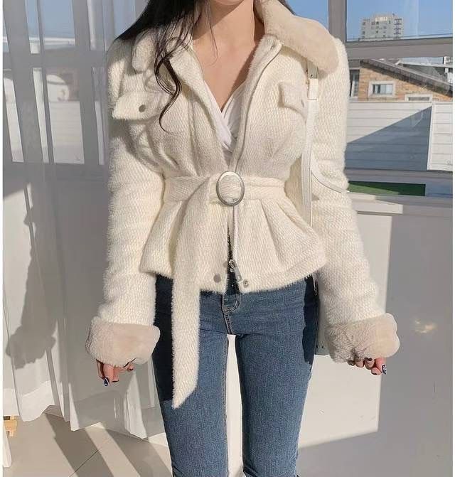 LAURENT韓國直郵㊣女士新款熱賣休閑人氣職業夾克羊毛貂絨填充LAURENT夾克