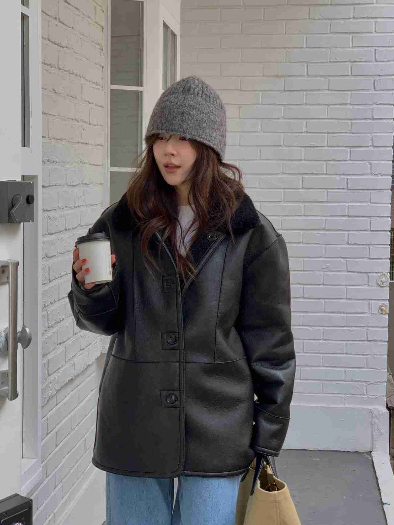 MIELLE-미엘르-OT韓國直郵㊣女裝新款人氣休閑短款大衣雙面MIELLE-미엘르-OT短款大衣