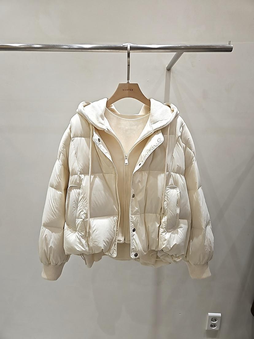 MONTER東大門㊣代購女士新品25秋冬短款羽絨服假兩件填充連帽MONTER短款羽絨服