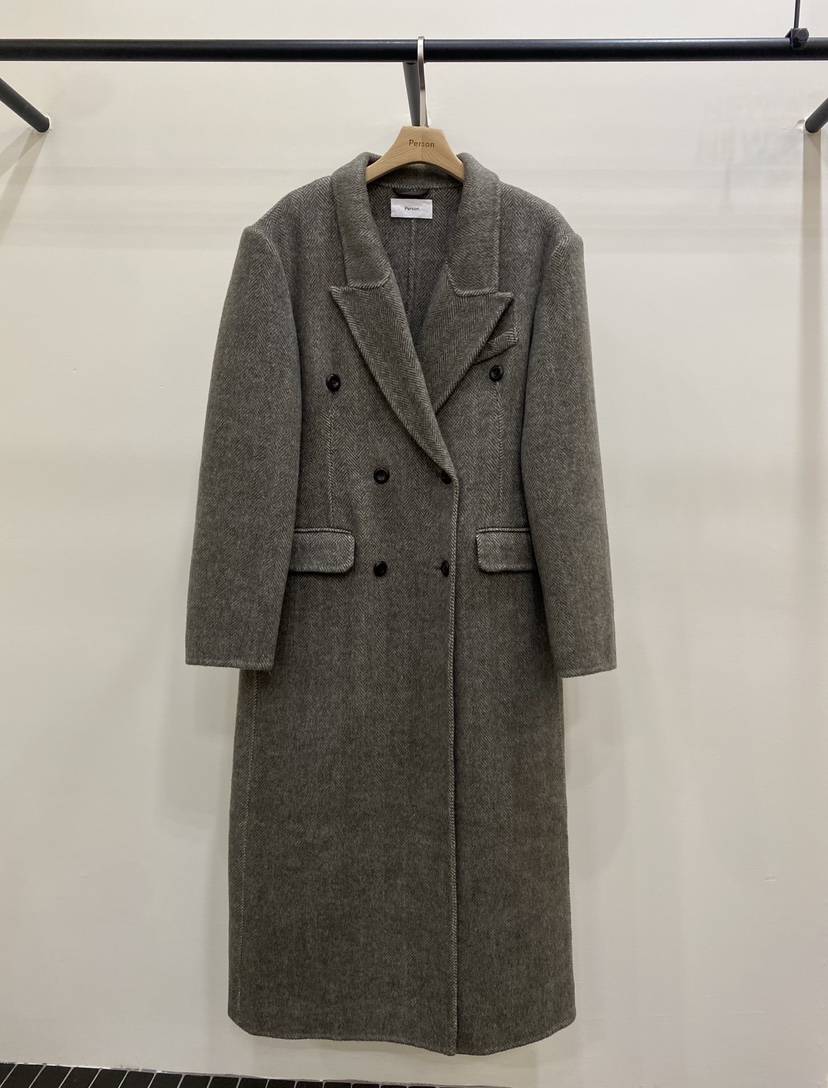 PERSON東大門㊣代購女士新品推薦休閑熱賣中長款大衣人字紋PERSON中長款大衣