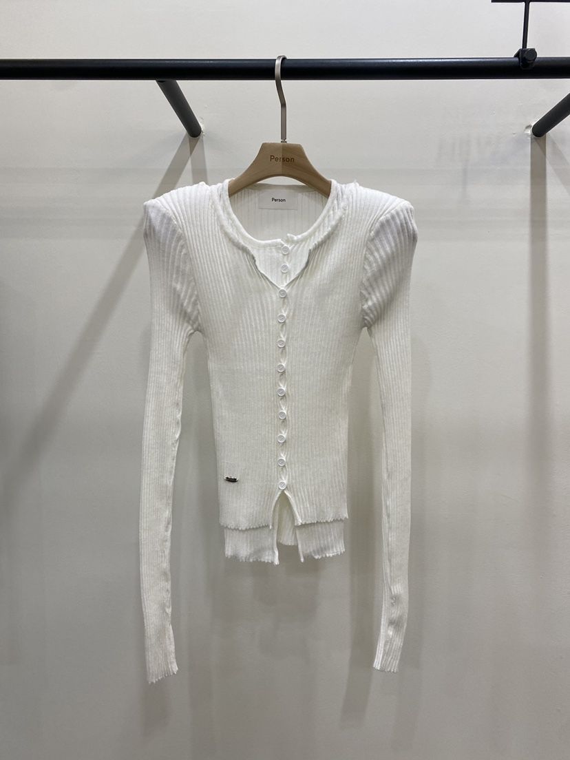 PERSON東大門㊣代購女士新品人氣推薦針織衫假兩件開衫羅紋PERSON針織衫
