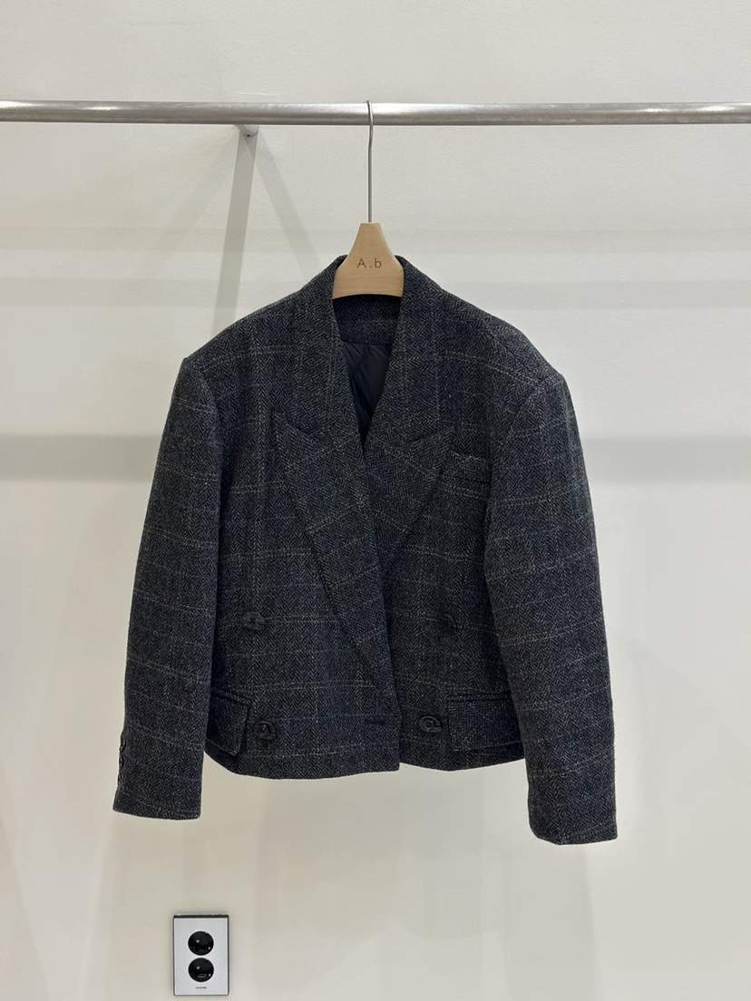 AUTUMN BEIGE-Q韓國代購㊣女裝新品25秋冬推薦夾克格紋絨A.b/AUTUMN BEIGE夾克