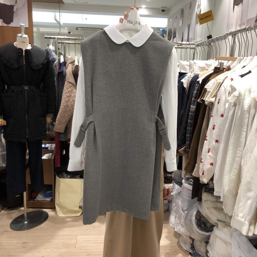 OGI韓國代購㊣女裝新款休閑25秋冬連衣裙假兩件羊毛套裝腰帶FLat OGI連衣裙