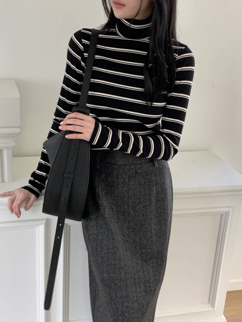 BOUND.A韓國代購㊣女裝新款休閑推薦真品25秋冬長袖T恤條紋BOUND.A長袖T恤