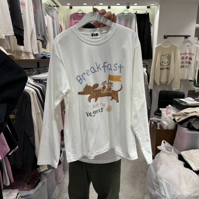 EVE韓國代購㊣女士新品25秋冬時尚人氣職業真品推薦長袖T恤EVE長袖T恤
