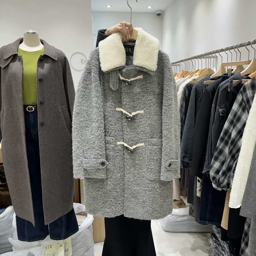 EN.U東大門㊣直郵女裝新品時尚中長款大衣毛領可拆可拆卸羊毛雙層EN.U中長款大衣