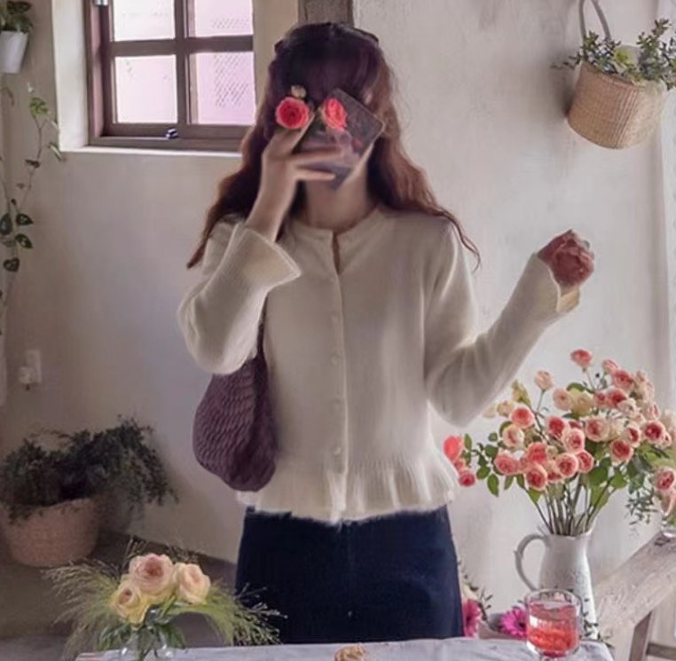 AGAIN US東大門㊣直郵女士新款人氣時尚推薦針織衫荷葉邊開衫AGAIN US針織衫