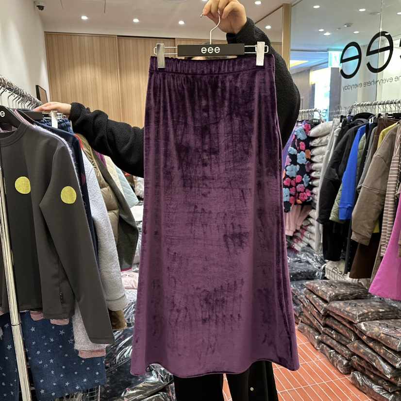 E/E/E韓國直郵㊣女士新款熱賣職業推薦25秋冬時尚長裙天鵝絨E/E/E長裙