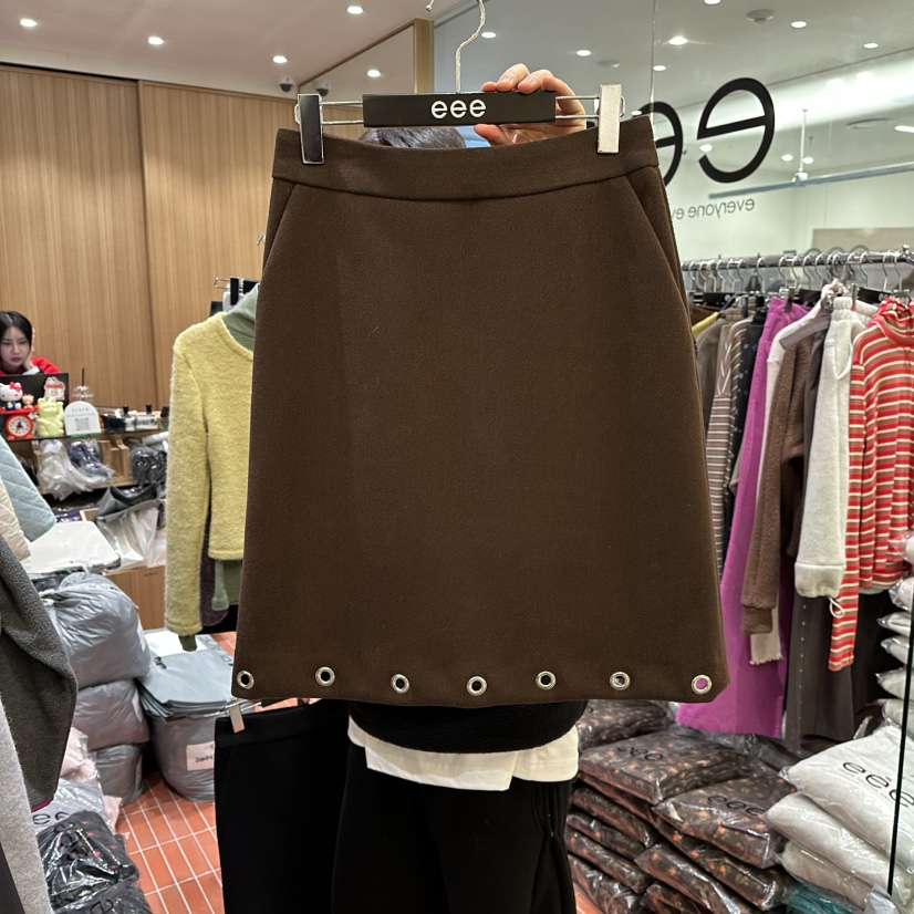 E/E/E東大門㊣代購女裝新款時尚25秋冬推薦半身裙中短裙羊毛E/E/E半身裙/中短裙